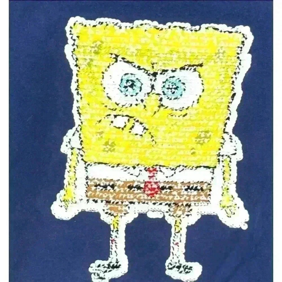 H&M Kids SpongeBob Sequin T-Shirt Blue Size 3-4 yrs old Short Sleeve Crew Neck - Picture 2 of 6